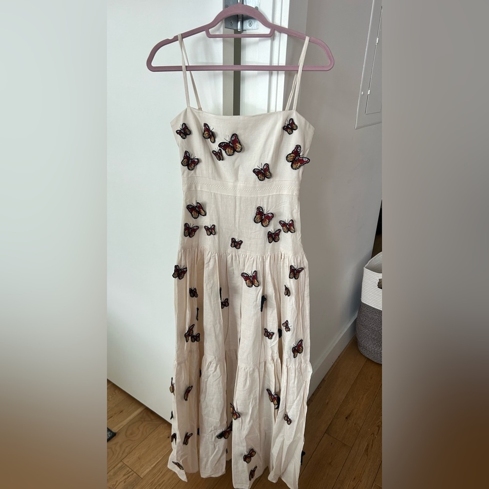 Agua by Agua Bendita Lima Monarca Crema Linen Maxi butterfly Dress, small - Picture 7 of 12